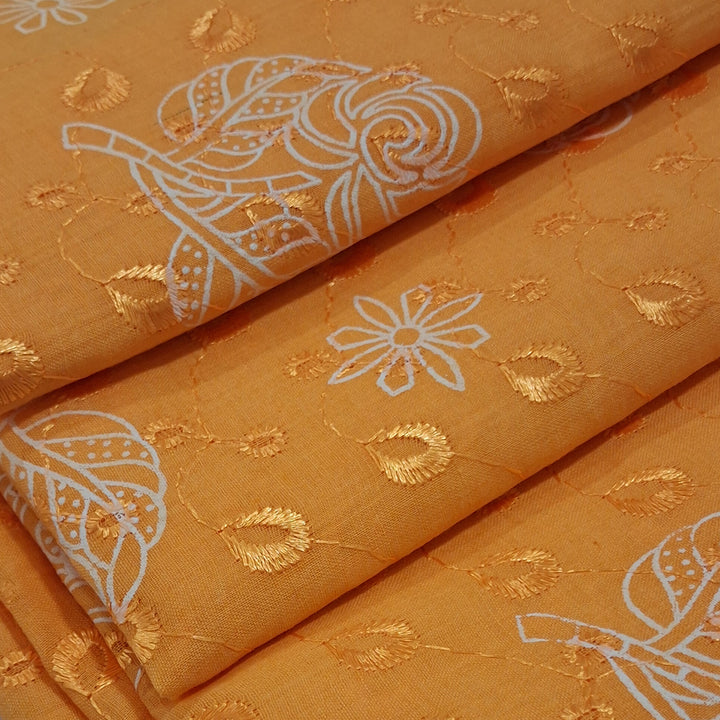 Cotton Chikan Fabric with White Leaf & Floral Embroidery | Available in 3 Elegant Colors | Ideal for Ethnic Wear