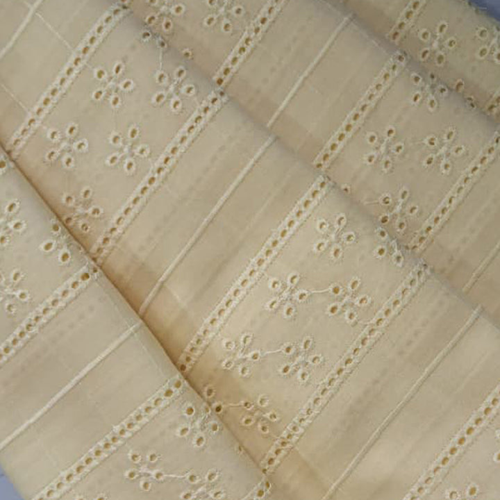 Light Lemon Shade Embroidered Cotton Hakoba Fabric