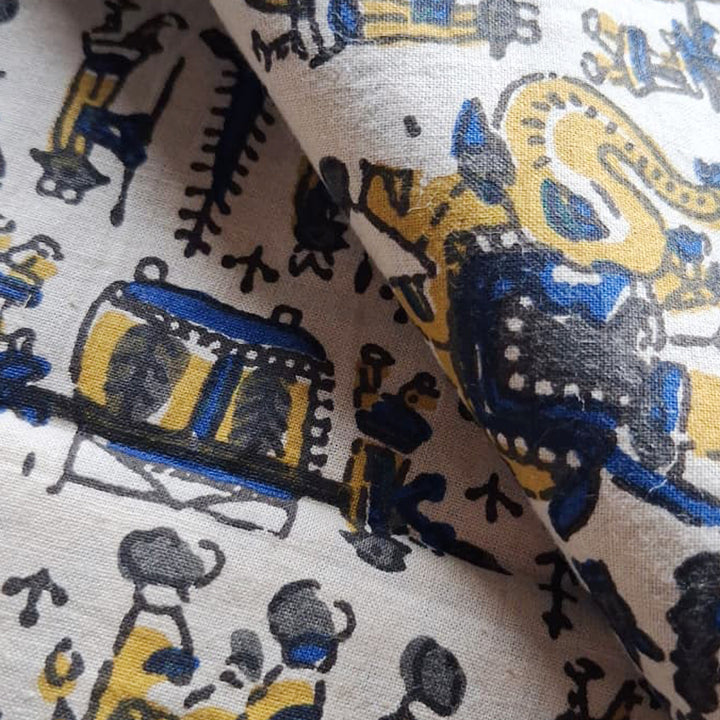 White with multicolor Printed Cotton Fabric