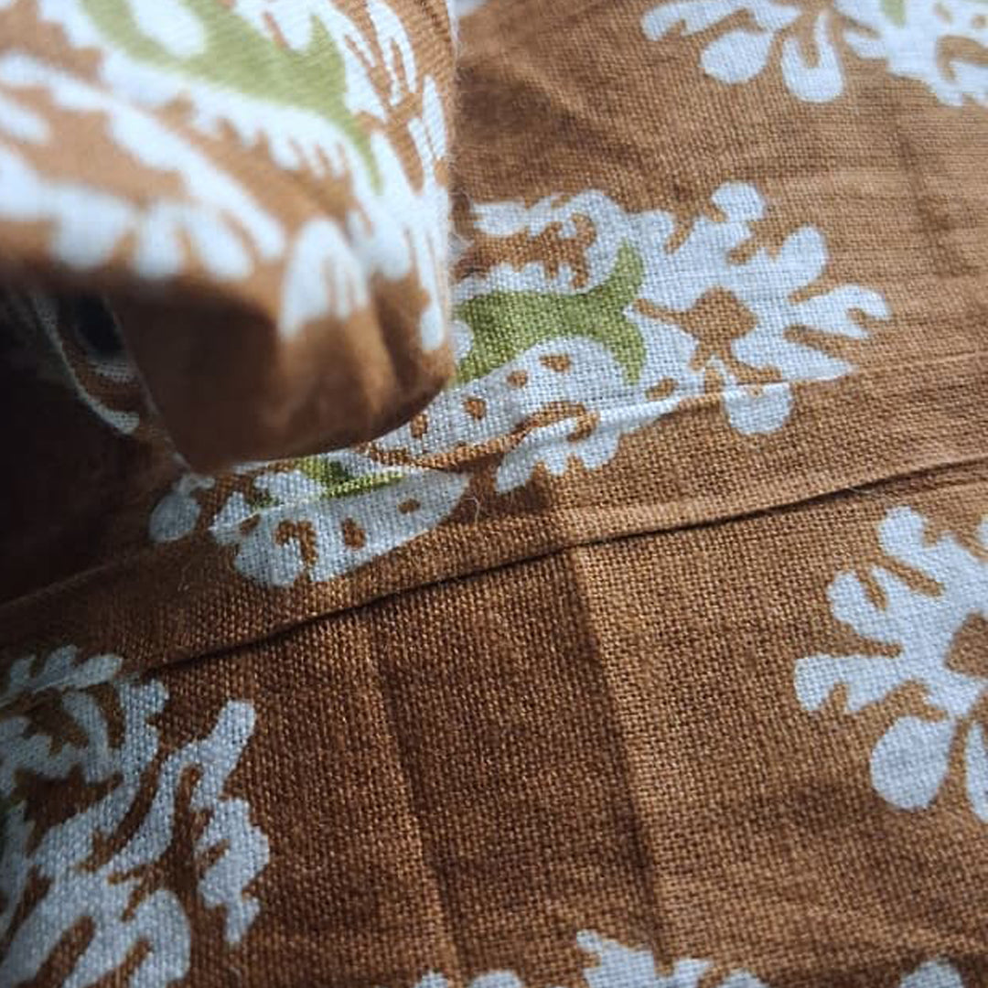 Dark mustard with white Printed Cotton Fabric