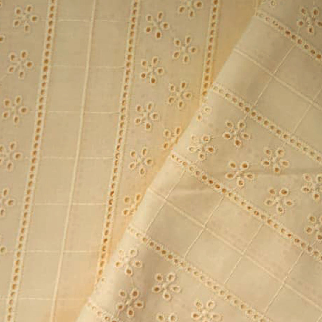 Dark Lemon Shade Embroidered Cotton Hakoba Fabric