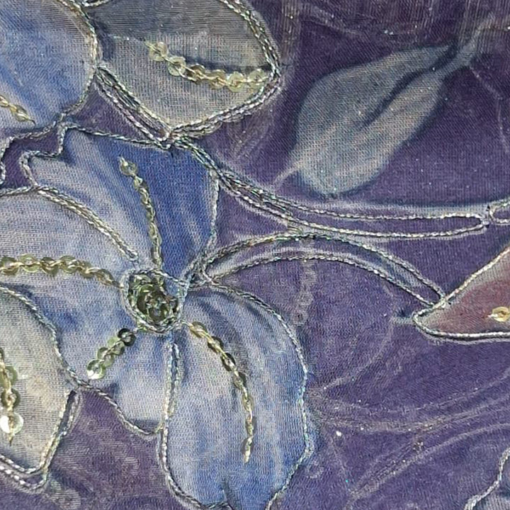 Dark Purple Elegant Organza Embroidered Fabric
