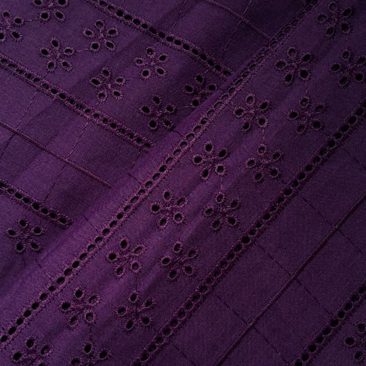 Royal Purple Shade Embroidered Cotton Hakoba Fabric