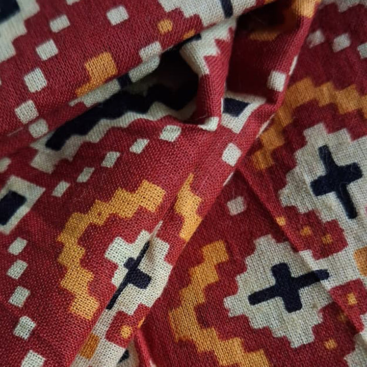 Red With Multicolor Printed Cotton Fabric