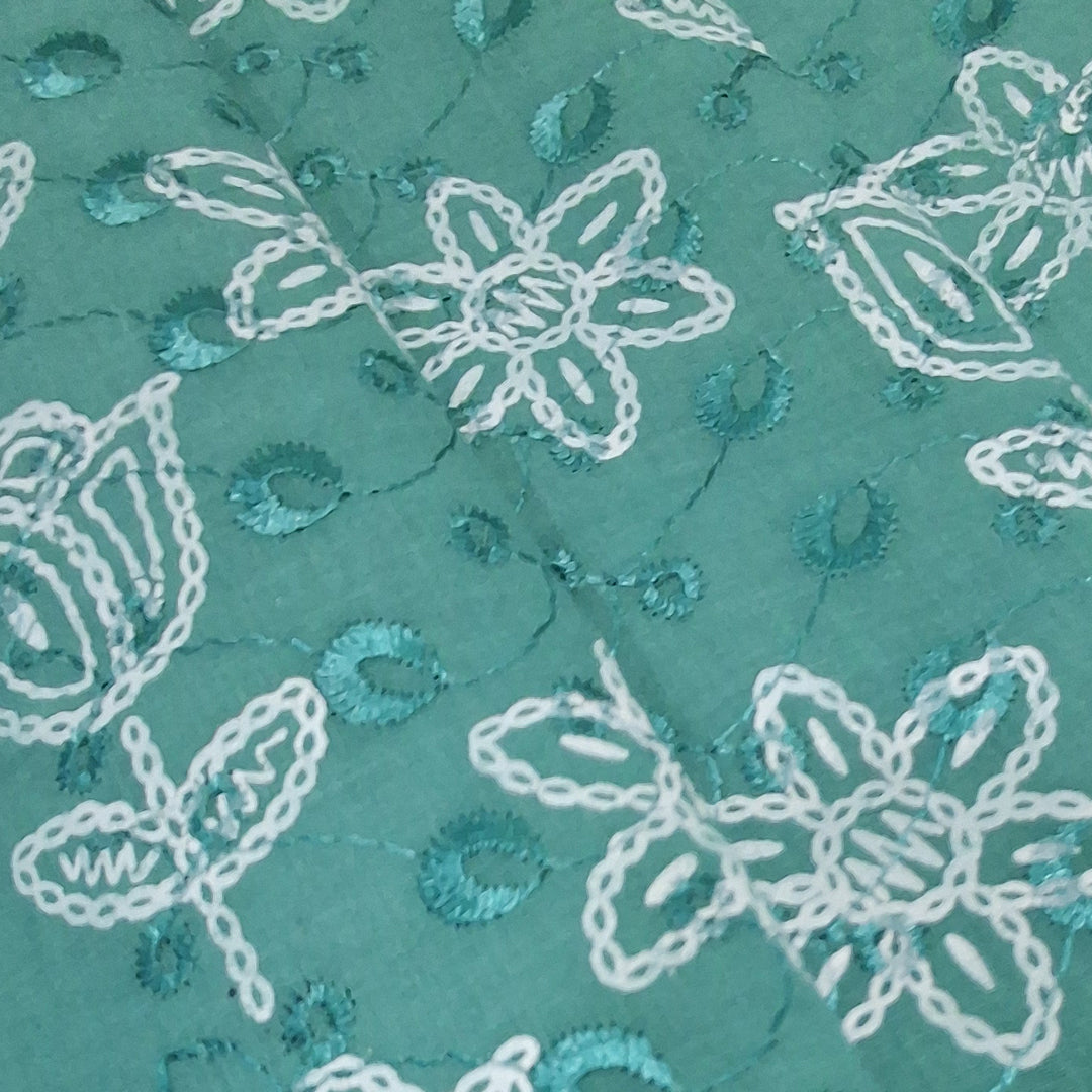 Cotton Chikan Fabric with White Tulip & Daisy Embroidery | Available in 3 Elegant Colors | Ideal for Ethnic Wear