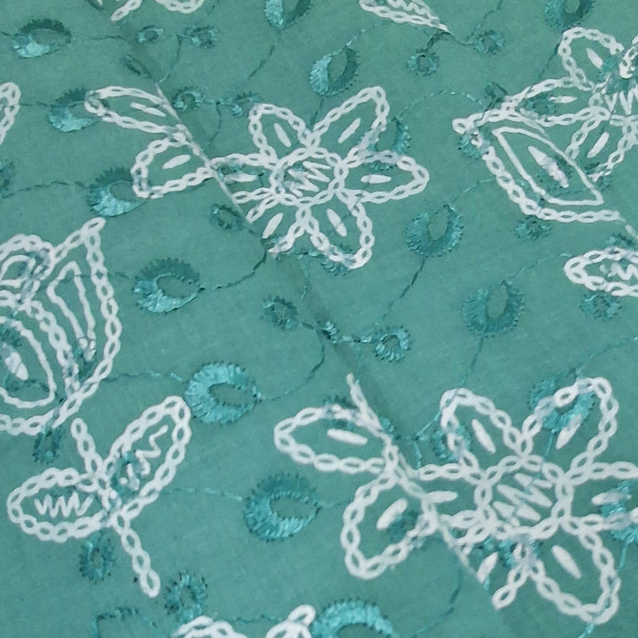 Cotton Chikan Fabric with White Tulip & Daisy Embroidery | Available in 3 Elegant Colors | Ideal for Ethnic Wear