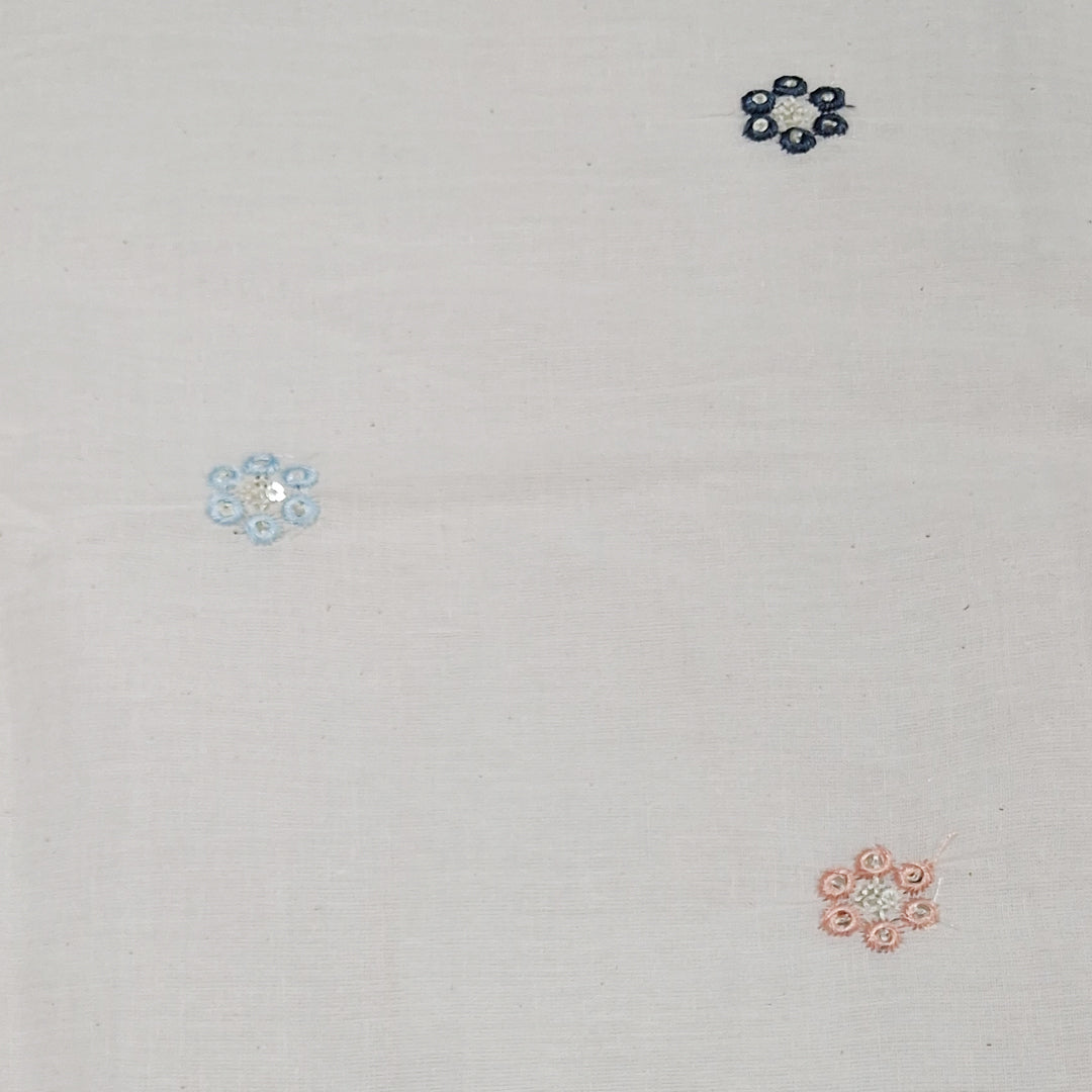 Kora Cotton Fabric with Delicate Multicolour Mini Flowers | Soft Handloom Look | Ideal for Kurtis, Blouses & Dupattas