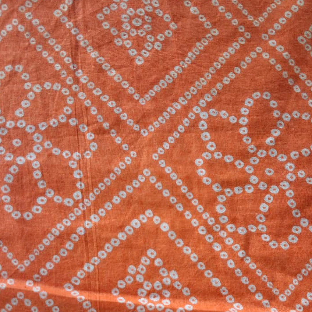 Orange With White Floral Printed Cotton Fabric