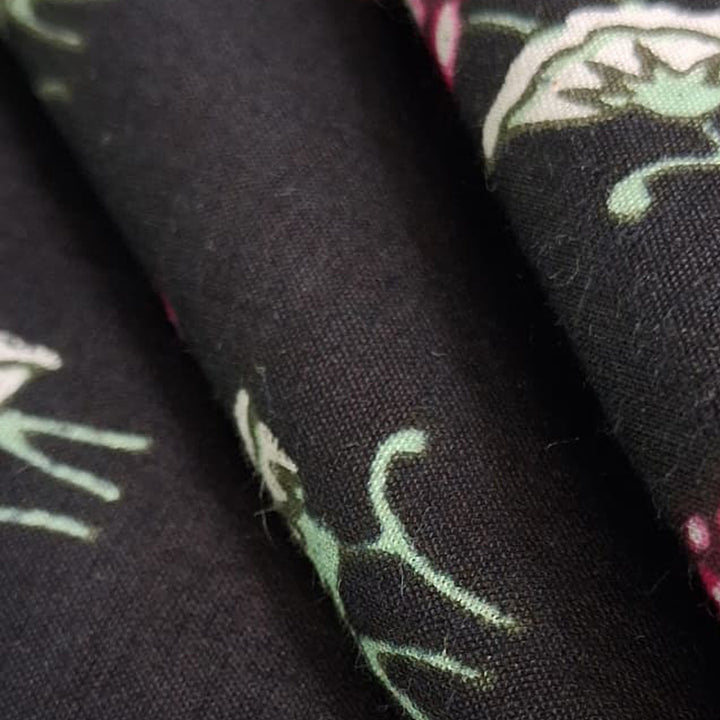 Black Floral Printed Cotton Fabric