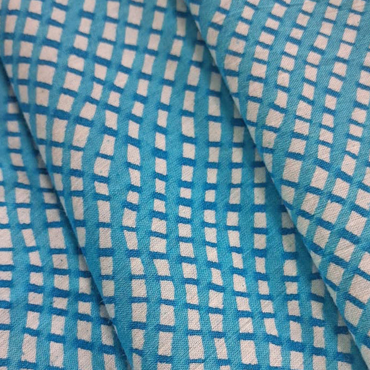 Sky blue with white Printed Cotton Fabric