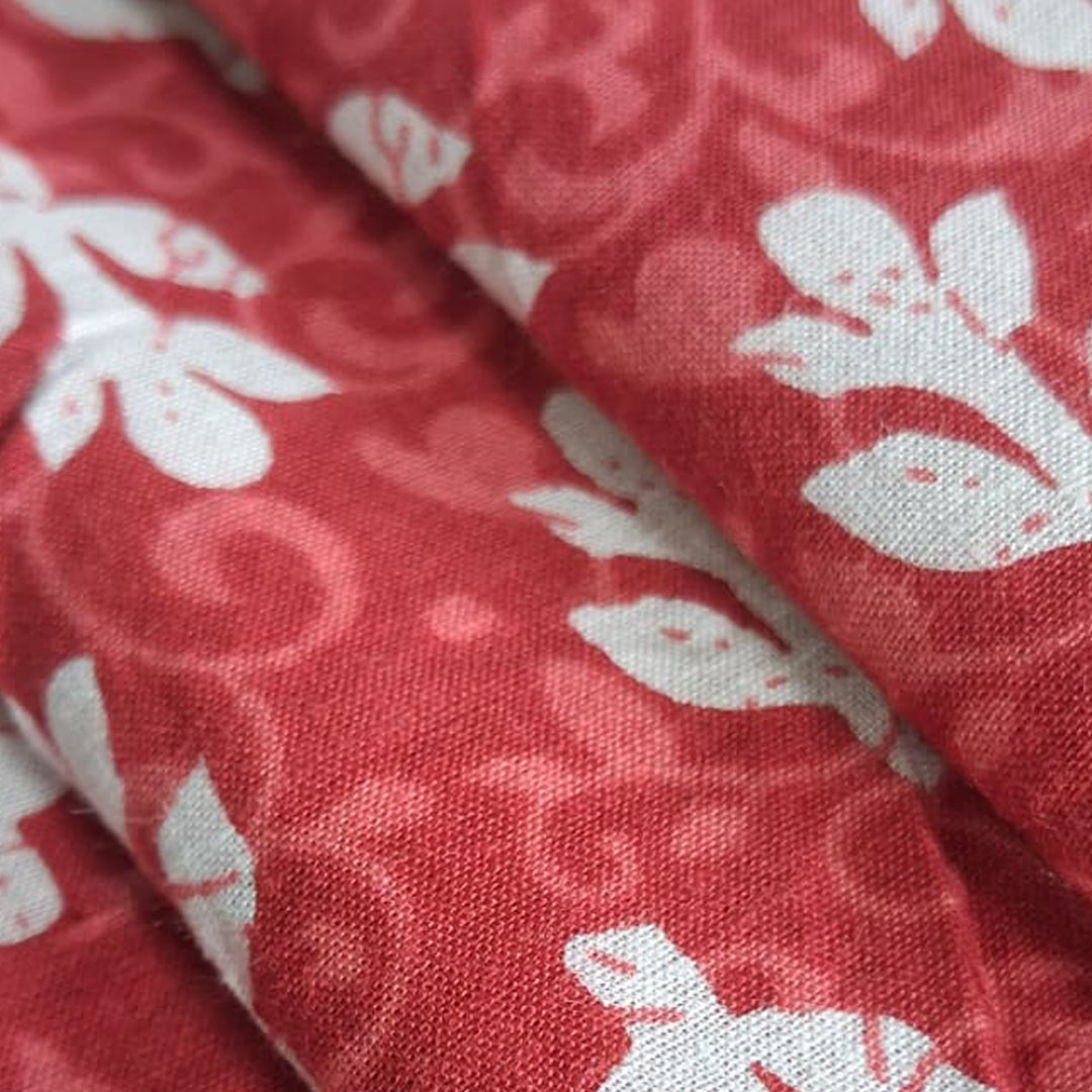 Tomato red with white Printed Cotton Fabric