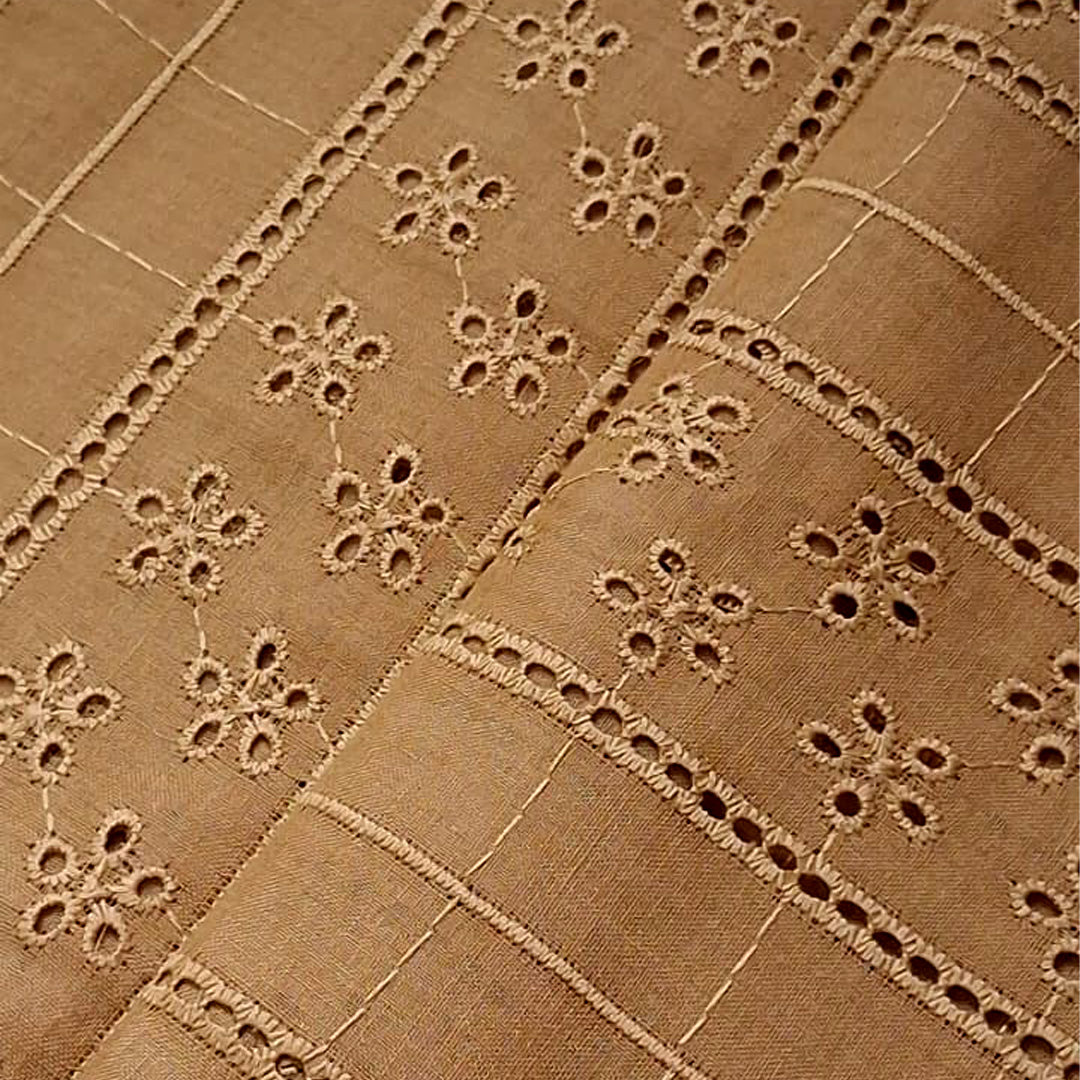 Beige Shade Embroidered Cotton Hakoba Fabric