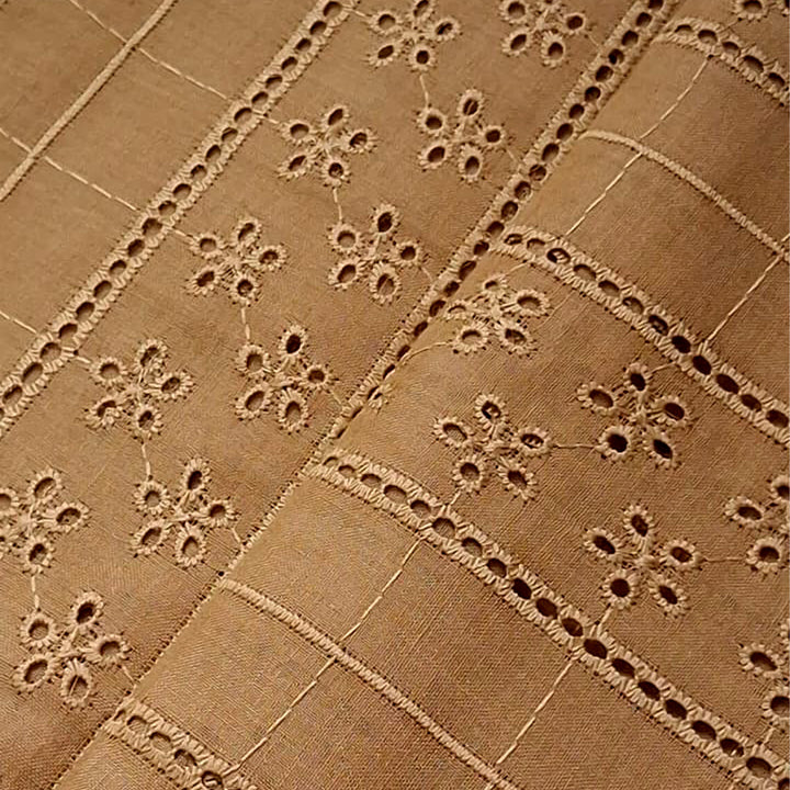 Beige Shade Embroidered Cotton Hakoba Fabric