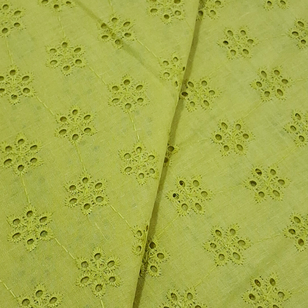 Pineapple Yellow shade Embroidered Cotton Heavy Hakoba Fabric