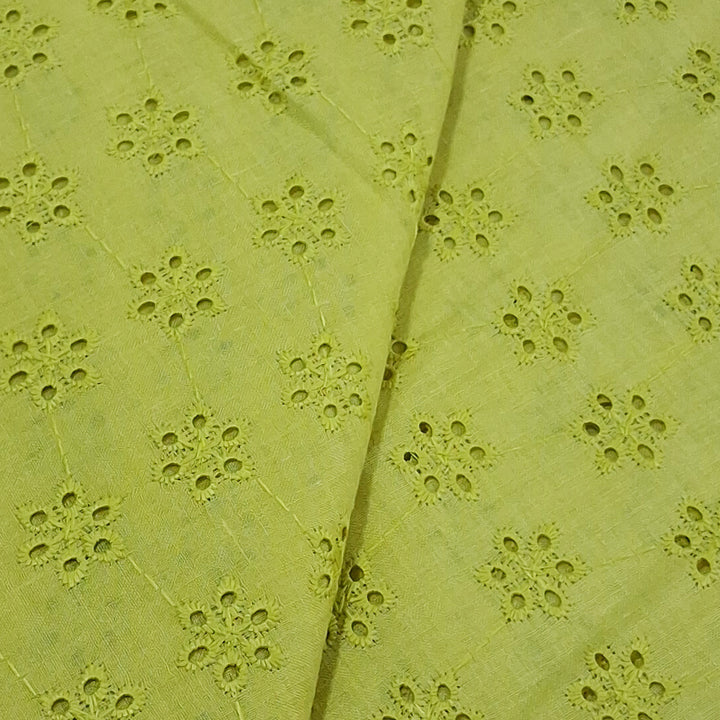 Pineapple Yellow shade Embroidered Cotton Heavy Hakoba Fabric