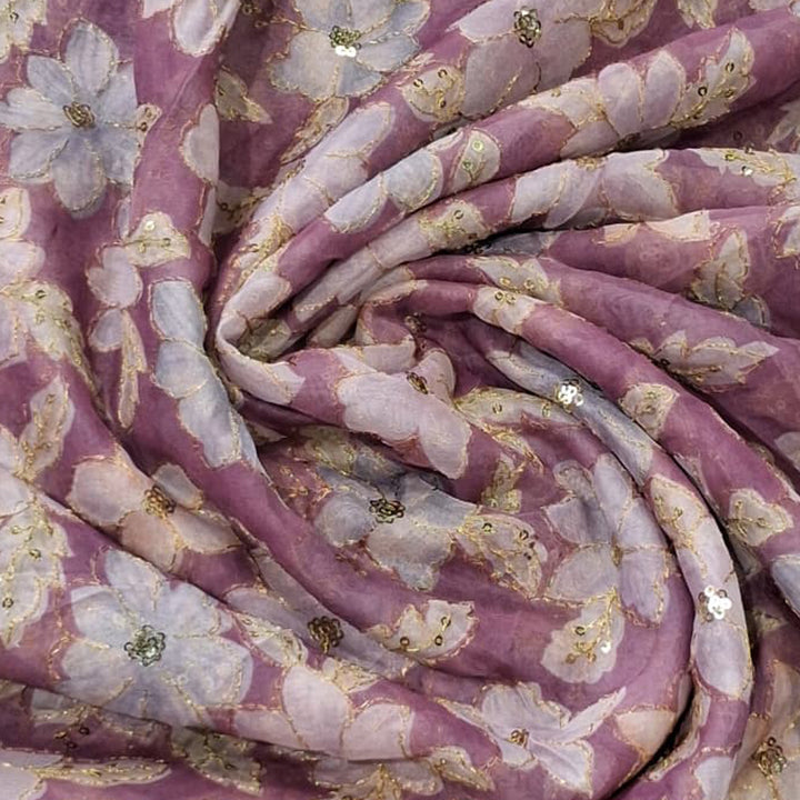 Light Purple Elegant Organza Embroidered Fabric