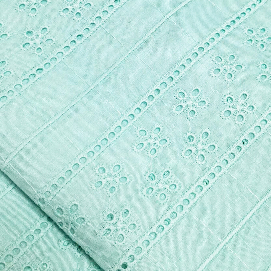 Sea Green Shade Embroidered Cotton Hakoba Fabric