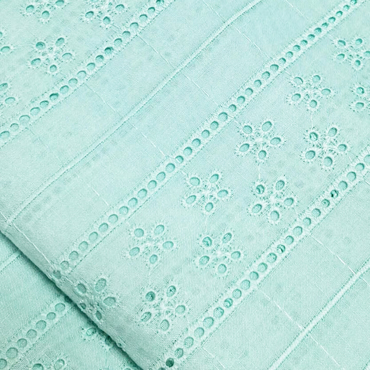 Sea Green Shade Embroidered Cotton Hakoba Fabric