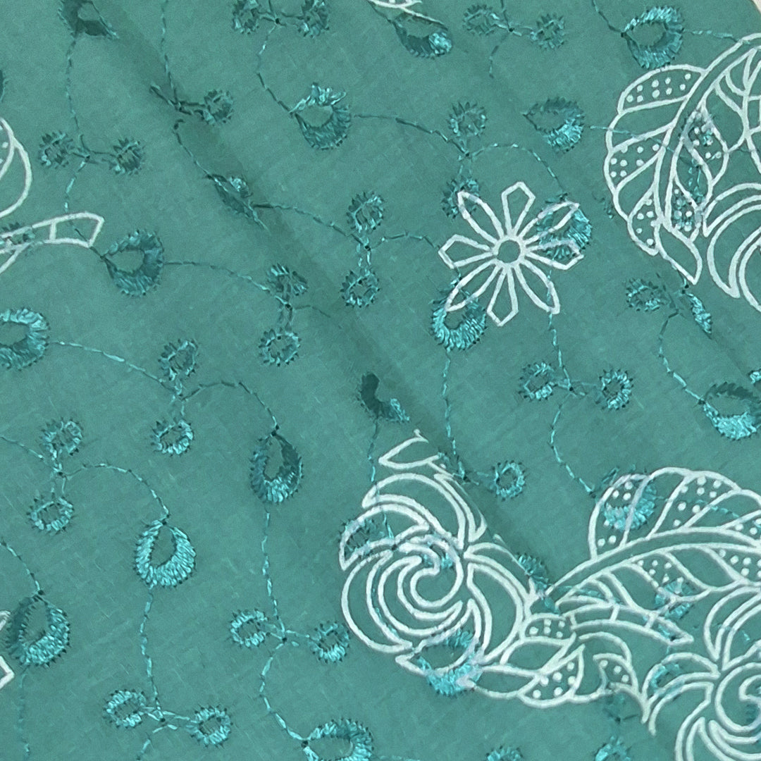 Cotton Chikan Fabric with White Leaf & Floral Embroidery | Available in 3 Elegant Colors | Ideal for Ethnic Wear