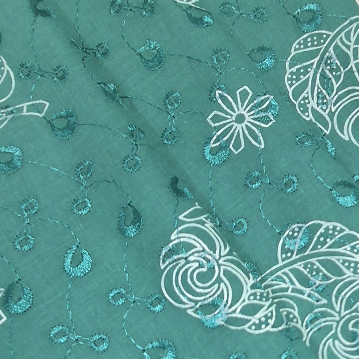 Cotton Chikan Fabric with White Leaf & Floral Embroidery | Available in 3 Elegant Colors | Ideal for Ethnic Wear