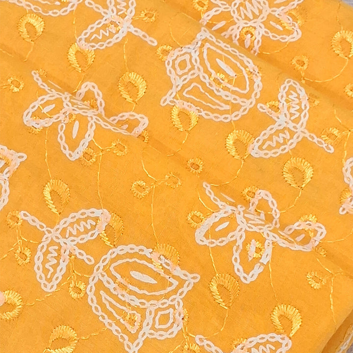 Cotton Chikan Fabric with White Tulip & Daisy Embroidery | Available in 3 Elegant Colors | Ideal for Ethnic Wear