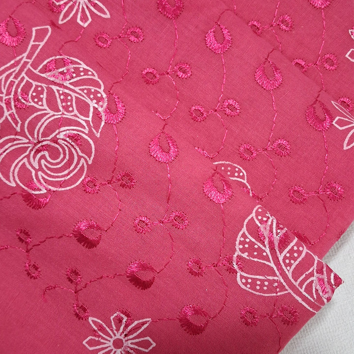 Cotton Chikan Fabric with White Leaf & Floral Embroidery | Available in 3 Elegant Colors | Ideal for Ethnic Wear