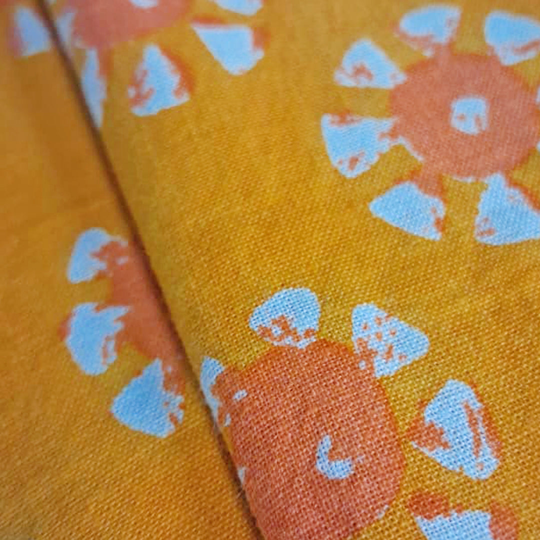 Yellow with orange floral Printed Cotton Fabric
