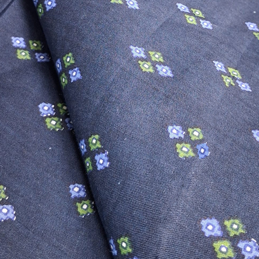 Navy blue with Multicolor Printed Cotton Fabric