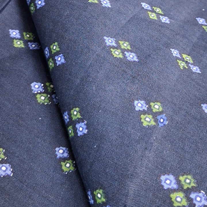 Navy blue with Multicolor Printed Cotton Fabric