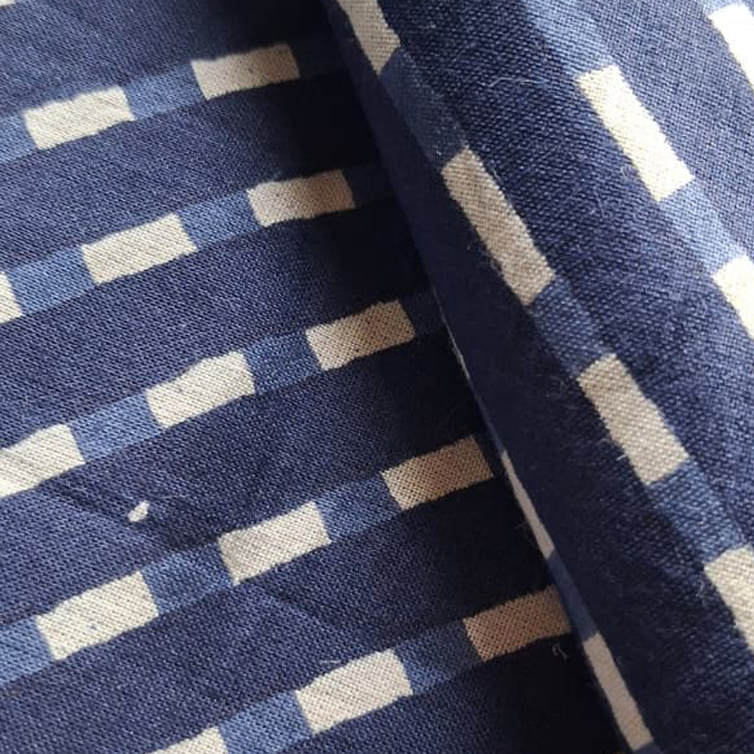 Navy blue with white Printed Cotton Fabric
