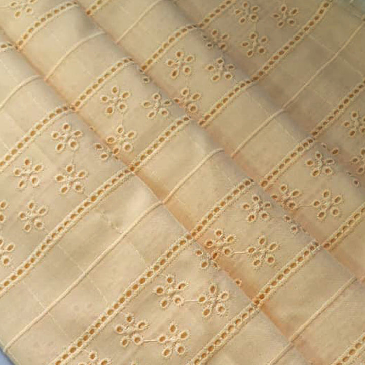 Dark Lemon Shade Embroidered Cotton Hakoba Fabric