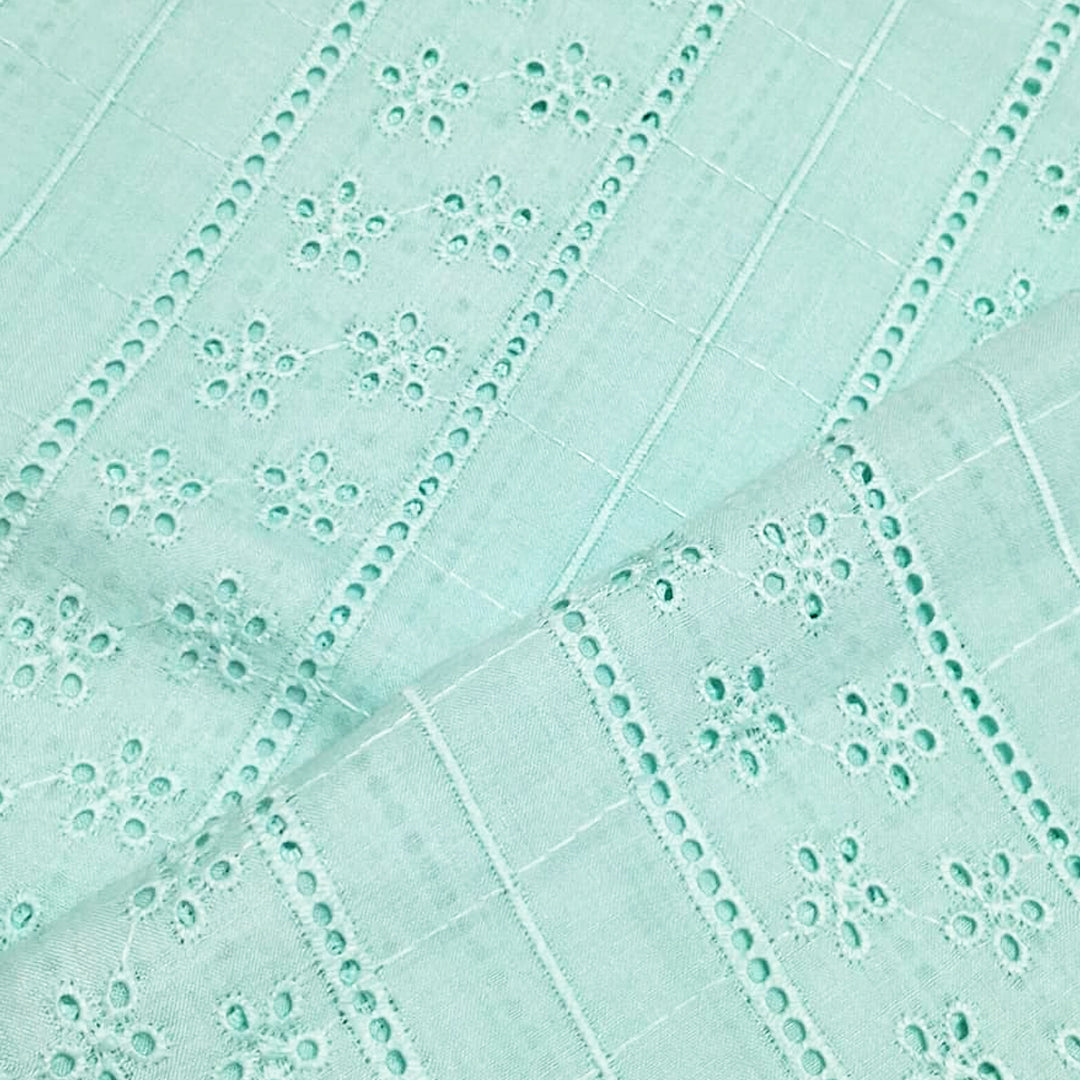 Sea Green Shade Embroidered Cotton Hakoba Fabric