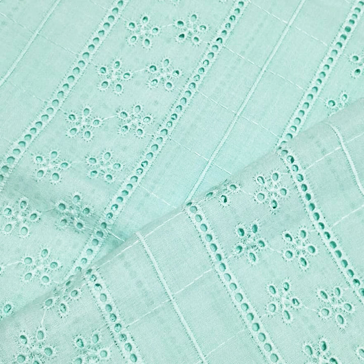 Sea Green Shade Embroidered Cotton Hakoba Fabric