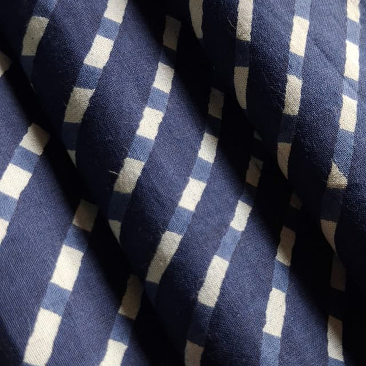 Navy blue with white Printed Cotton Fabric