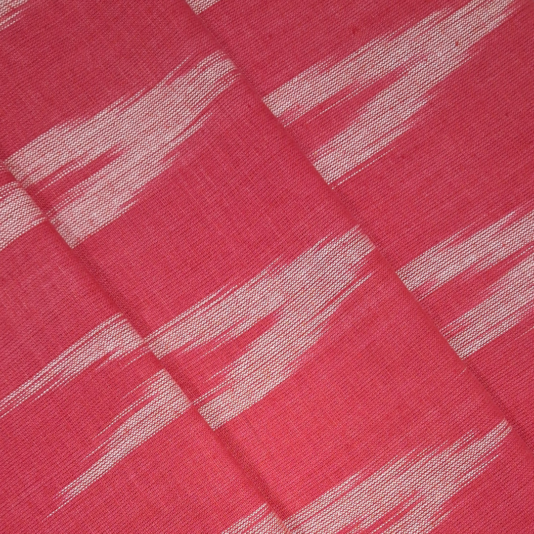 Tomato Red Shade Striped Unstitched Ikkat Fabric