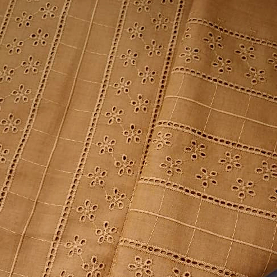 Beige Shade Embroidered Cotton Hakoba Fabric