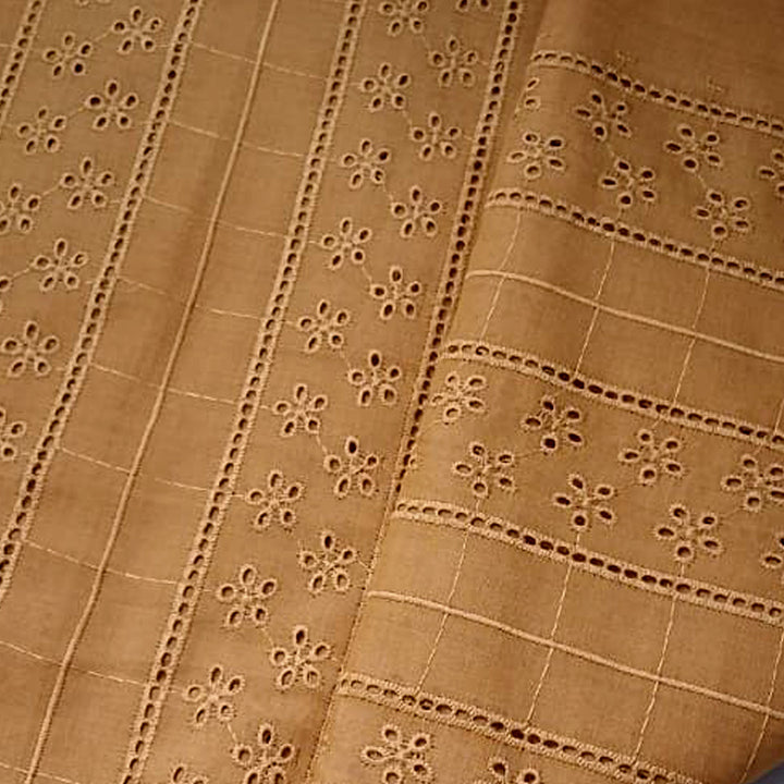 Beige Shade Embroidered Cotton Hakoba Fabric