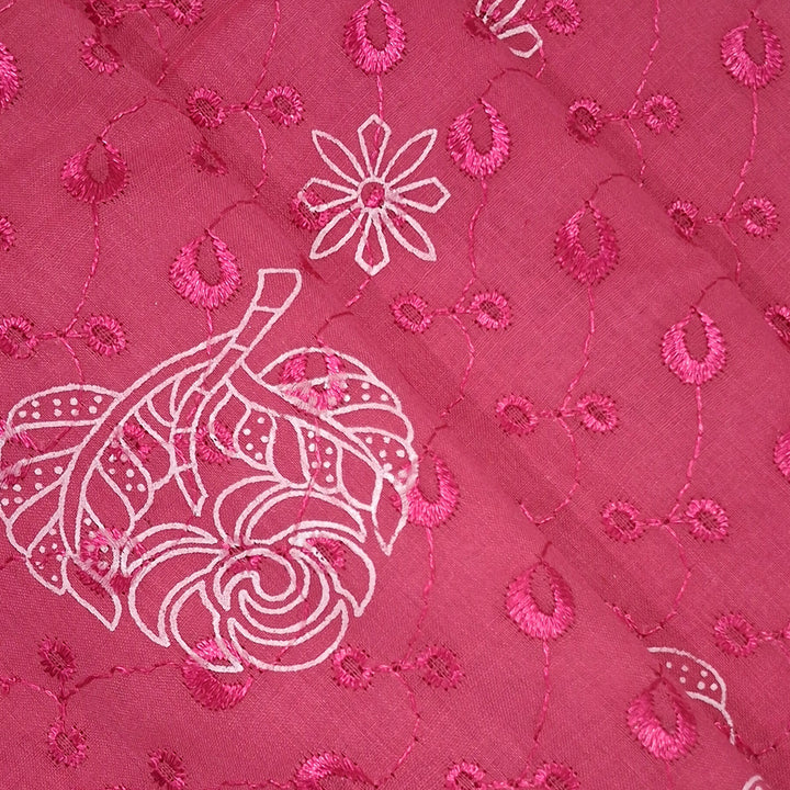 Cotton Chikan Fabric with White Leaf & Floral Embroidery | Available in 3 Elegant Colors | Ideal for Ethnic Wear