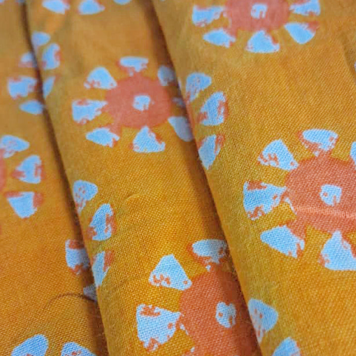 Yellow with orange floral Printed Cotton Fabric