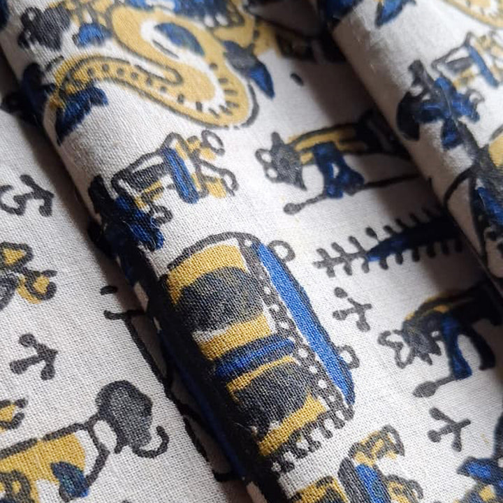 White with multicolor Printed Cotton Fabric