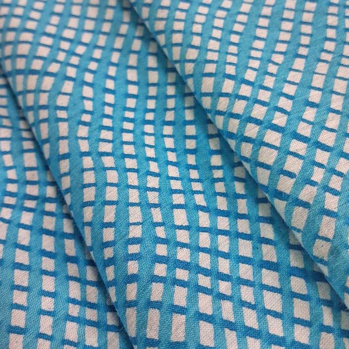 Sky blue with white Printed Cotton Fabric