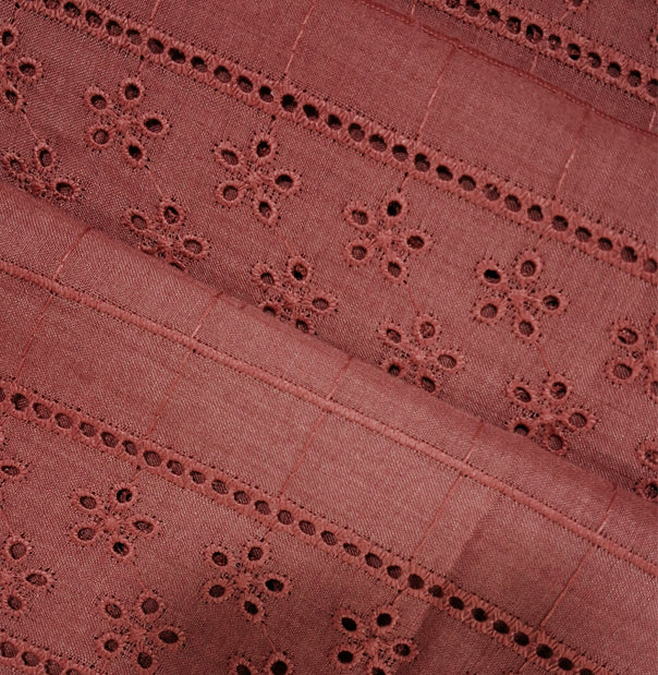 Brown Shade Embroidered Cotton Hakoba Fabric