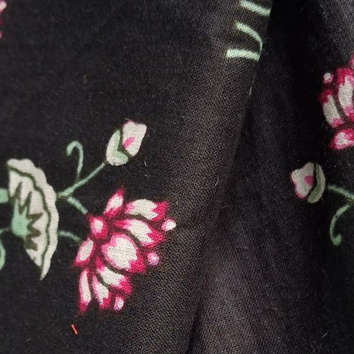 Black Floral Printed Cotton Fabric