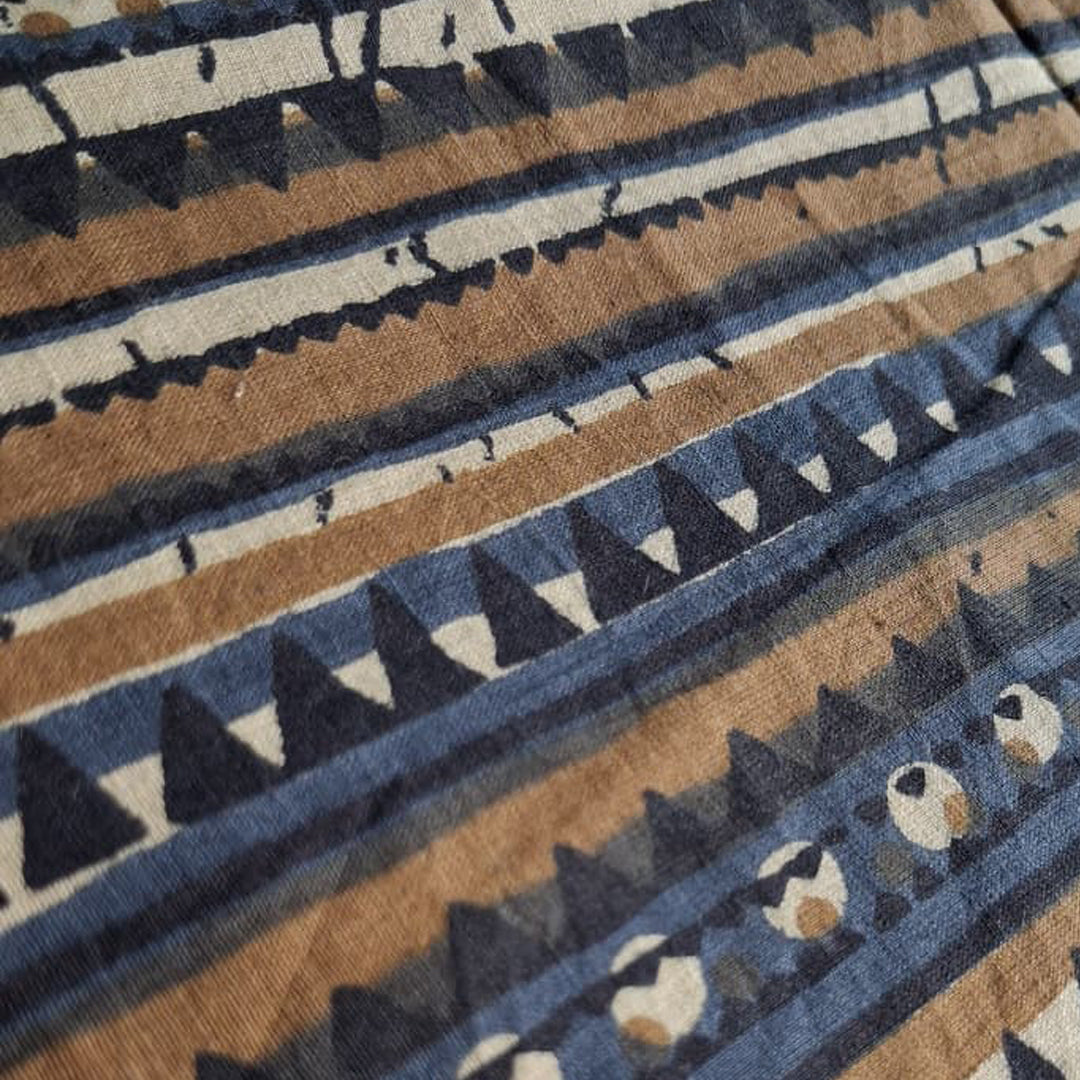 Beige Brown With mix blue Printed Cotton Fabric