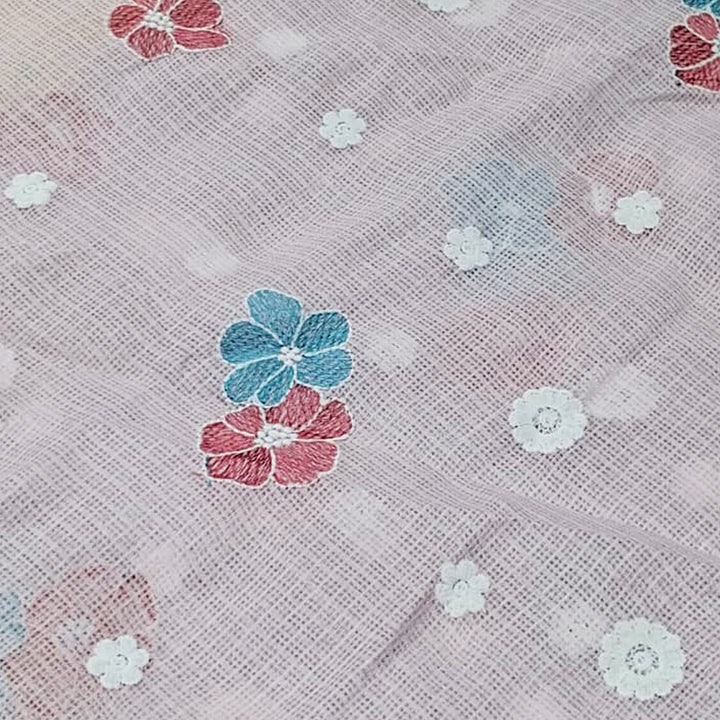 Kota Checks Embroidery Unstitched  Fabric |  Beautiful Flower Design | Perfect for Kurti, Gown, & Ethnic Wear (Lavender)