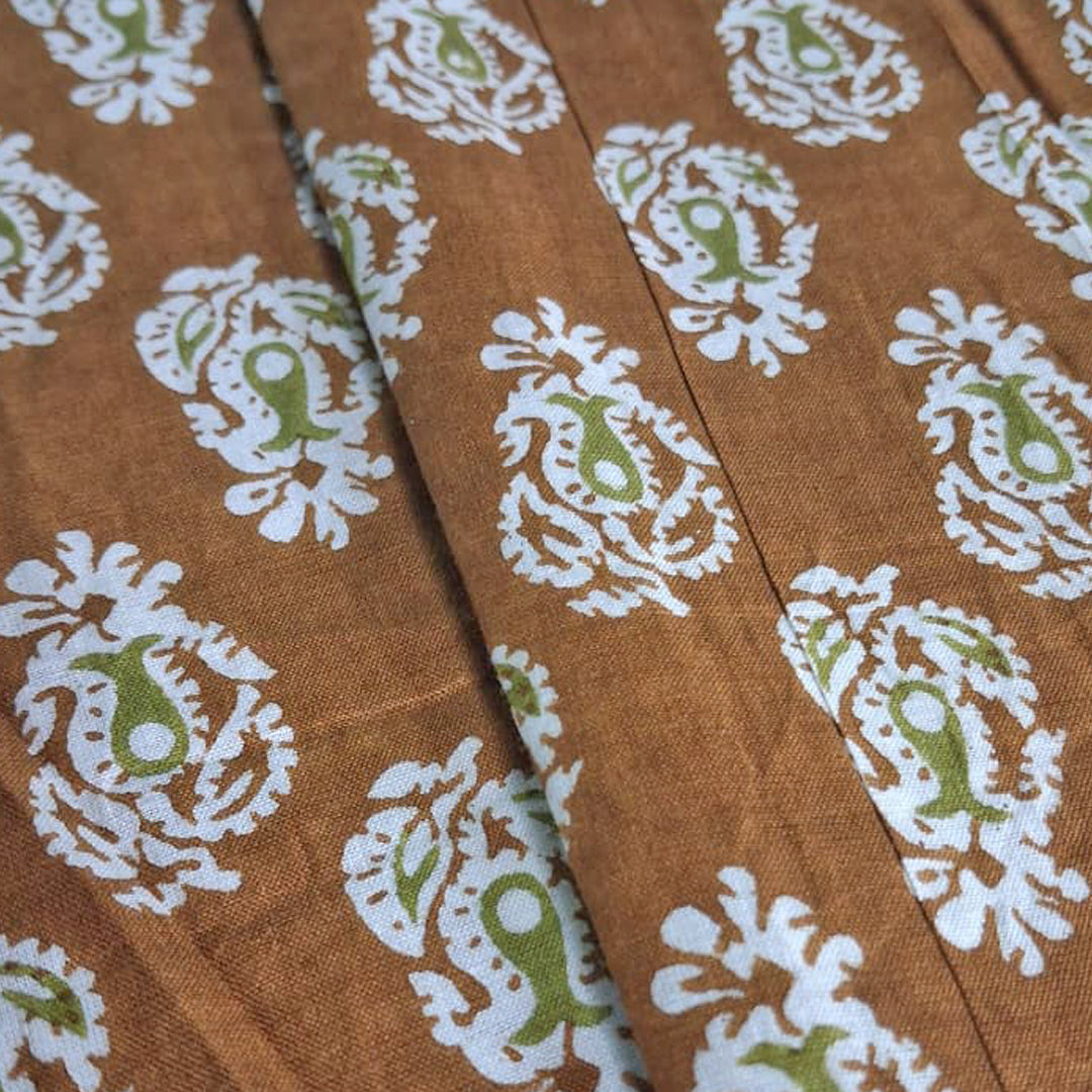 Dark mustard with white Printed Cotton Fabric