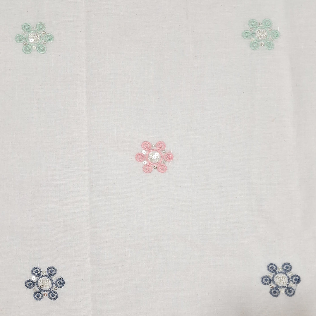 Kora Cotton With Multicolor Floral Butti Embroidery |  Soft & Elegant |  Ideal for Kurtis, & Dupattas