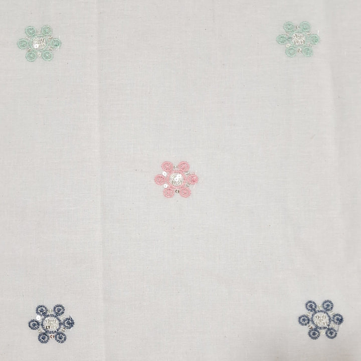 Kora Cotton With Multicolor Floral Butti Embroidery |  Soft & Elegant |  Ideal for Kurtis, & Dupattas
