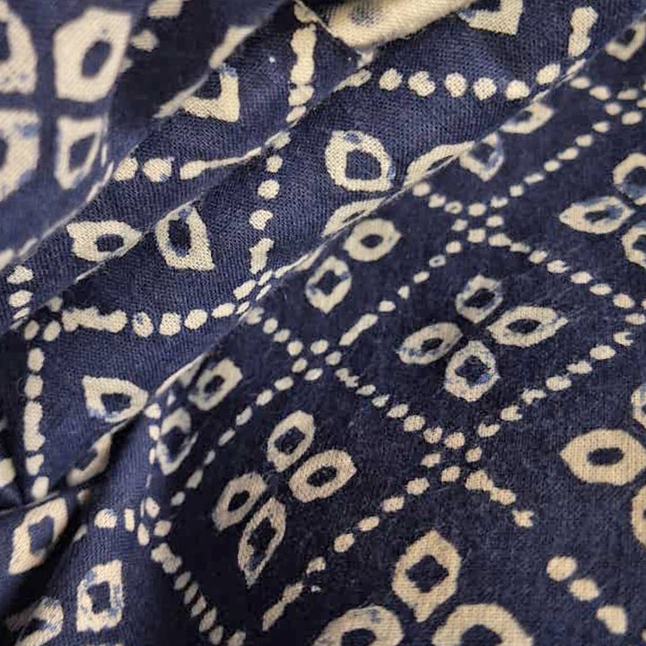 Navy Blue With White Floral Printed Cotton Fabric