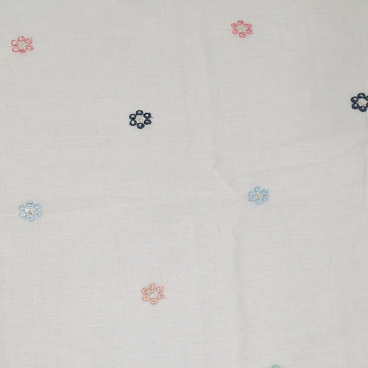 Kora Cotton Fabric with Delicate Multicolour Mini Flowers | Soft Handloom Look | Ideal for Kurtis, Blouses & Dupattas